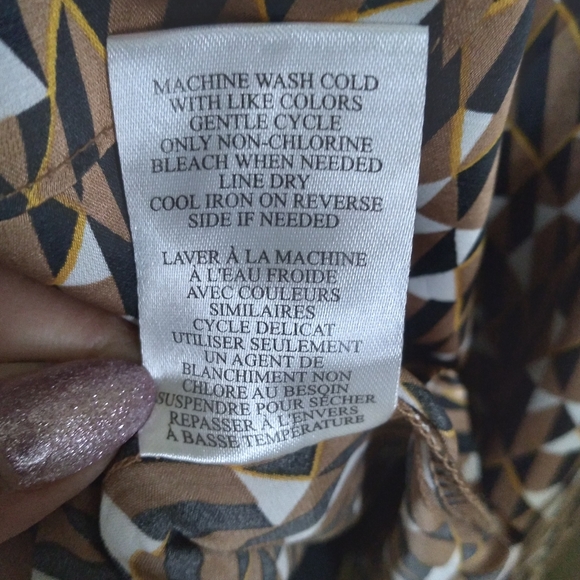 Women's Black & Brown Abstract Long Sleeve Button Down Blouse-Size L - Picture 8 of 9